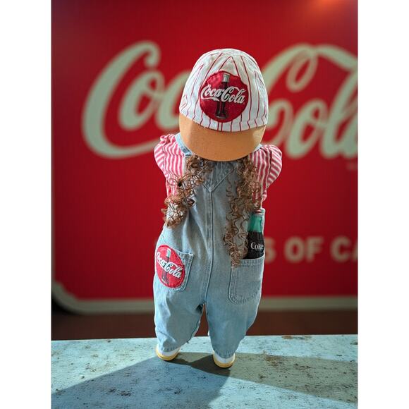 Vintage Coca-Cola Advertising Doll 27" Corner Hide Figure Overalls Hat Bottle - Picture 1 of 9